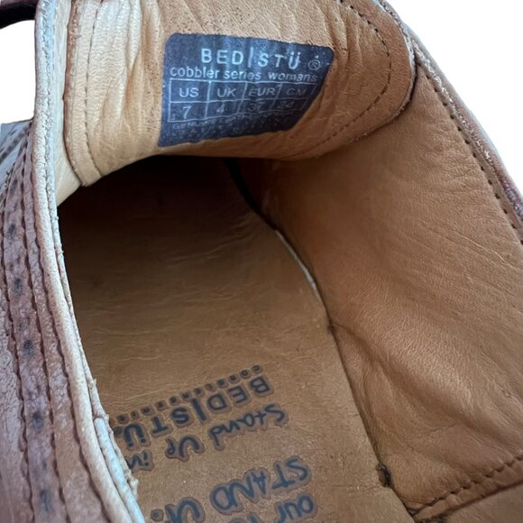 Bed Stu oxfords Lita 7 beige crackled distressed leather wing tip lace up flat - Picture 10 of 11